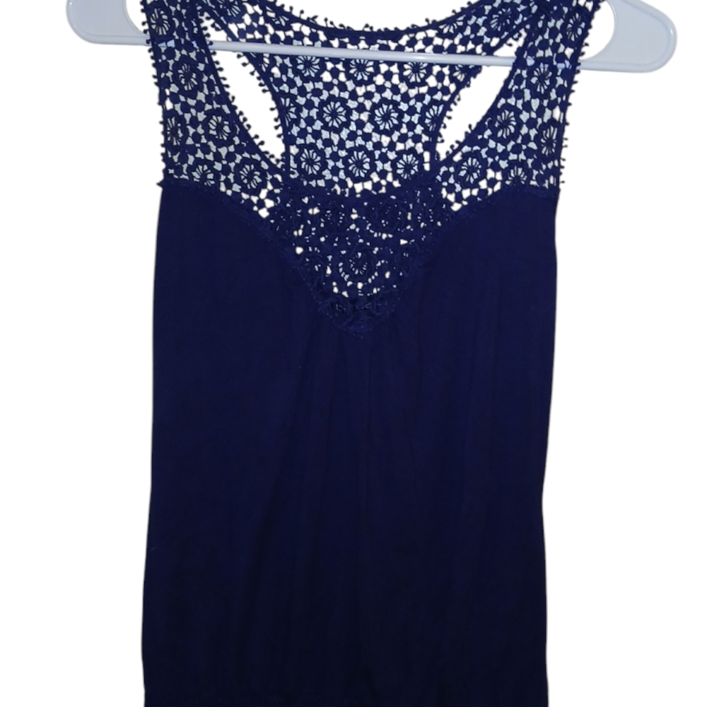 Navy Blue Lace Sleeveless Top